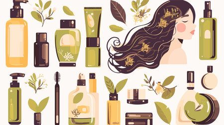 Cosmetics and skincare set. Flat style. Vector illustrationのイラスト素材