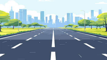 Empty asphalt road in the city. Vector illustration in flat style.のイラスト素材