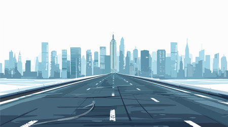 Vector illustration of the highway in the city. Modern cityscape with skyscrapers.のイラスト素材