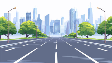 Asphalt road in the city. Vector illustration in flat style.のイラスト素材