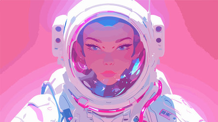 astronaut girl in the space suit. Vector illustration of a female astronaut.のイラスト素材