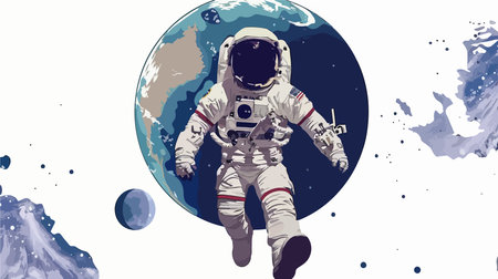 Astronaut on the background of the planet. Vector illustration.のイラスト素材