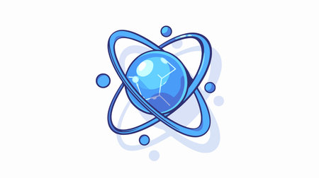 Vector illustration of abstract blue atom icon on white background. Science and technology concept.のイラスト素材