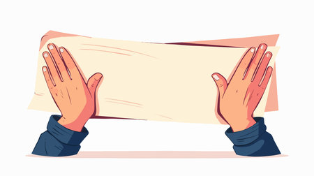 Hands holding blank banner. Vector illustration in flat cartoon style.のイラスト素材