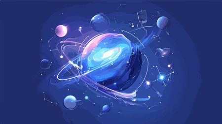 Space planets and stars in the universe. Cartoon vector illustration for your designのイラスト素材