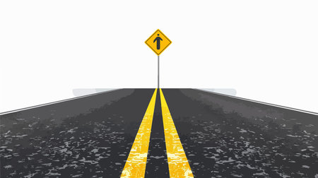 Road with yellow sign on white background. Vector illustration. Eps 10.のイラスト素材