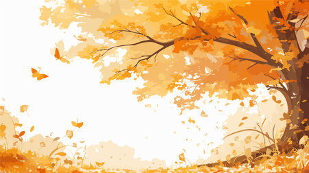 Autumn background with maple tree and leaves. EPS 10 vector file includedのイラスト素材