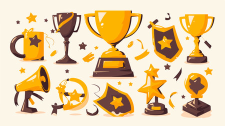 Trophy and award icons set. Cartoon illustration of trophy and award vector icons for web designのイラスト素材