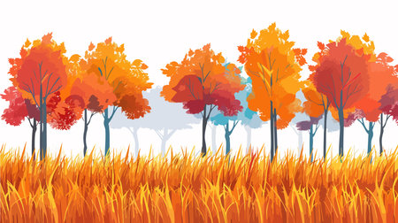 Autumn background with grass and trees. Vector illustration. EPS10のイラスト素材