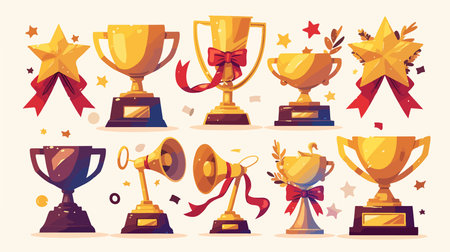 Trophy cup icons set. Flat illustration of trophy cup vector icons for web designのイラスト素材