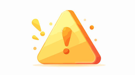 Exclamation mark in triangle. Yellow warning sign. Vector illustration.のイラスト素材