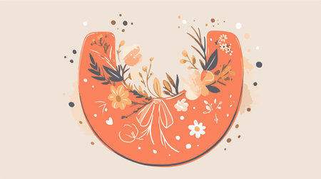 Hand drawn vector abstract stock graphic illustration with floral elements,flowers and leaves isolated on pastel backgroundのイラスト素材