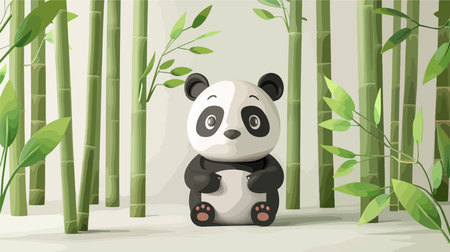 Cute panda sitting in bamboo forest. Cartoon vector illustration.のイラスト素材