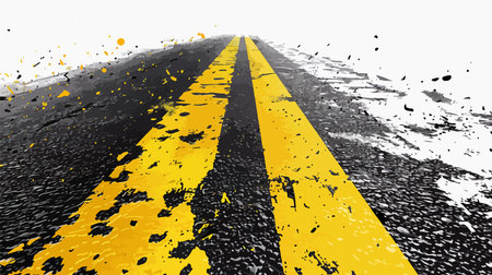Asphalt road with yellow and black paint splashes. Vector illustration.のイラスト素材