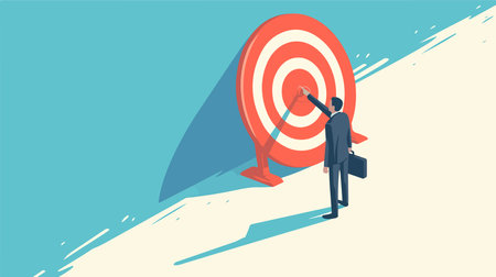 Businessman and target. Business success concept. Vector illustration in flat styleのイラスト素材