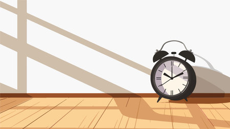 Alarm clock on the wooden floor in the room. Vector illustrationのイラスト素材