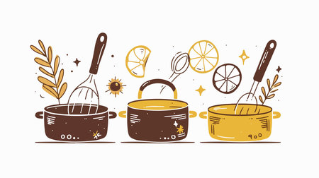 Set of kitchen utensils. Vector illustration in doodle style.のイラスト素材