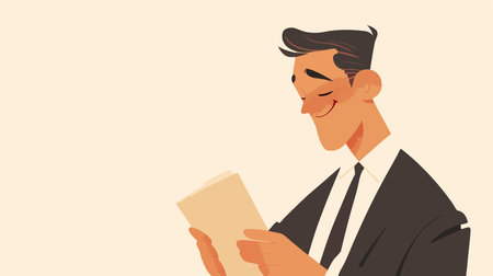 Businessman reading a book. Vector illustration of a businessman reading a book.のイラスト素材