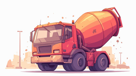 Concrete mixer truck. Vector illustration in cartoon style on white background.のイラスト素材