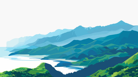 Landscape of mountains and sea. Vector illustration. Eps 10.のイラスト素材