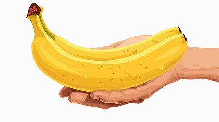 Illustration of a banana in a hand on a white background.のイラスト素材