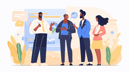 Business people discussing and brainstorming. Teamwork concept. Flat vector illustrationのイラスト素材