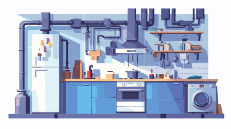 Interior of modern kitchen. Furniture and equipment. Flat vector illustrationのイラスト素材