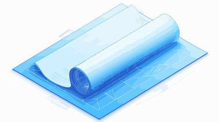 Illustration of a rolled up blue carpet on a white background.のイラスト素材