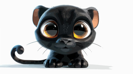 cartoon black cat with big eyes on white background - illustration for childrenのイラスト素材