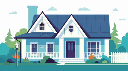 House in the countryside. Vector illustration in flat style. EPS10のイラスト素材