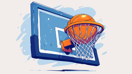 Basketball hoop and ball on a computer screen. Vector illustration.のイラスト素材