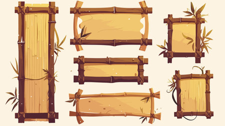 Bamboo banners set. Cartoon illustration of bamboo banners set for web designのイラスト素材