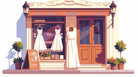 Wedding shop interior. Vector illustration in flat cartoon style.のイラスト素材