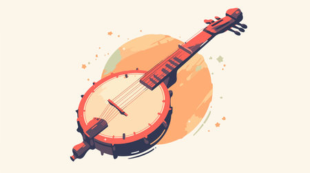 Banjo, musical instrument. Vector illustration in flat style on white background.のイラスト素材