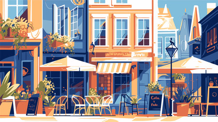 Street cafe and restaurant. Street cafe in the old town. Vector illustrationのイラスト素材