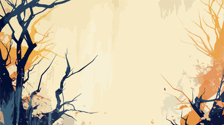 Grunge autumn background with tree silhouettes and splashes.のイラスト素材