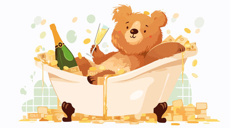 Cute bear in a bathtub with champagne. Vector illustration.のイラスト素材