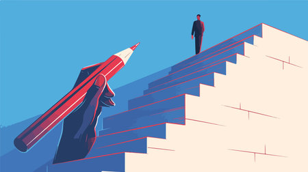 Businessman standing on the top of the stairs. Concept business vector illustration.のイラスト素材