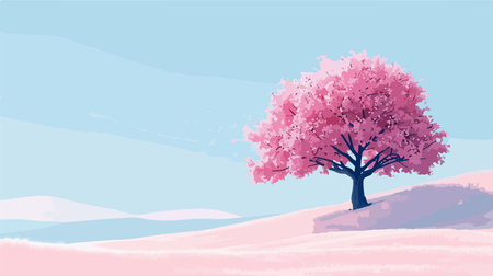 Cherry tree on a hill, vector illustration, eps10のイラスト素材