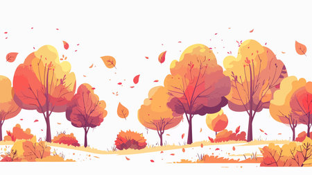 Autumn background with trees and falling leaves. Vector Illustration.のイラスト素材