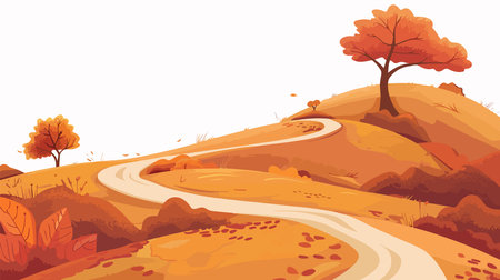 Autumn landscape with road and trees. Vector illustration in cartoon styleのイラスト素材