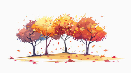 Autumn trees with yellow, orange and red leaves. Vector illustration.のイラスト素材