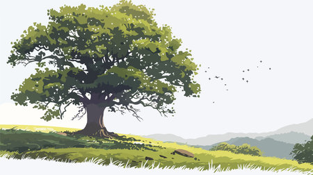 Big tree in the meadow. Illustration for your design.のイラスト素材