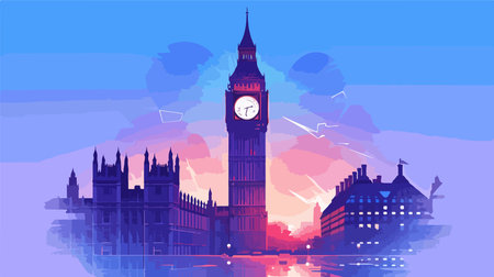 Big Ben and Houses of Parliament, London, United Kingdom. Vector illustrationのイラスト素材