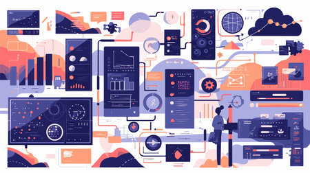 Data analysis and analytics concept. Futuristic user interface. Vector illustrationのイラスト素材
