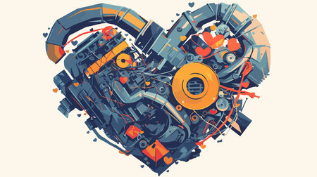 Vector illustration of a heart made of car parts and spare parts.のイラスト素材