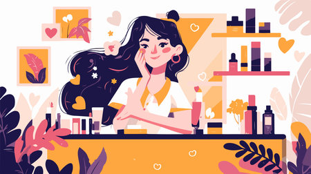 Young woman in beauty salon. Vector illustration in flat cartoon style.のイラスト素材