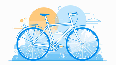 Bicycle on the blue background. Vector illustration in flat style.のイラスト素材