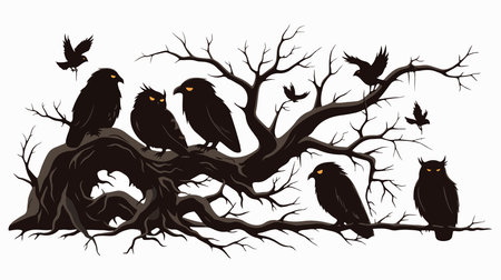 Birds sitting on a tree branch. Vector illustration isolated on white background.のイラスト素材