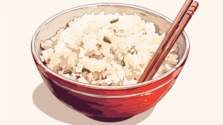 Illustration of a bowl of rice with chopsticks and a bowl of riceのイラスト素材